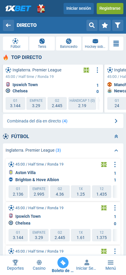 1xBet Bookmaker Live Sport Bettting Spain (Mobile screen)