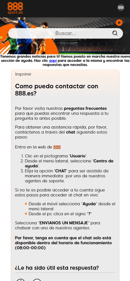 888Sport Support Spain (Mobile screen) olybet-site.com