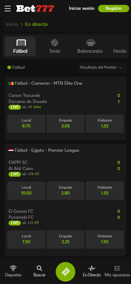 Bet777 Bookmaker Live Sport Bettting Spain (Mobile screen) olybet-site.com