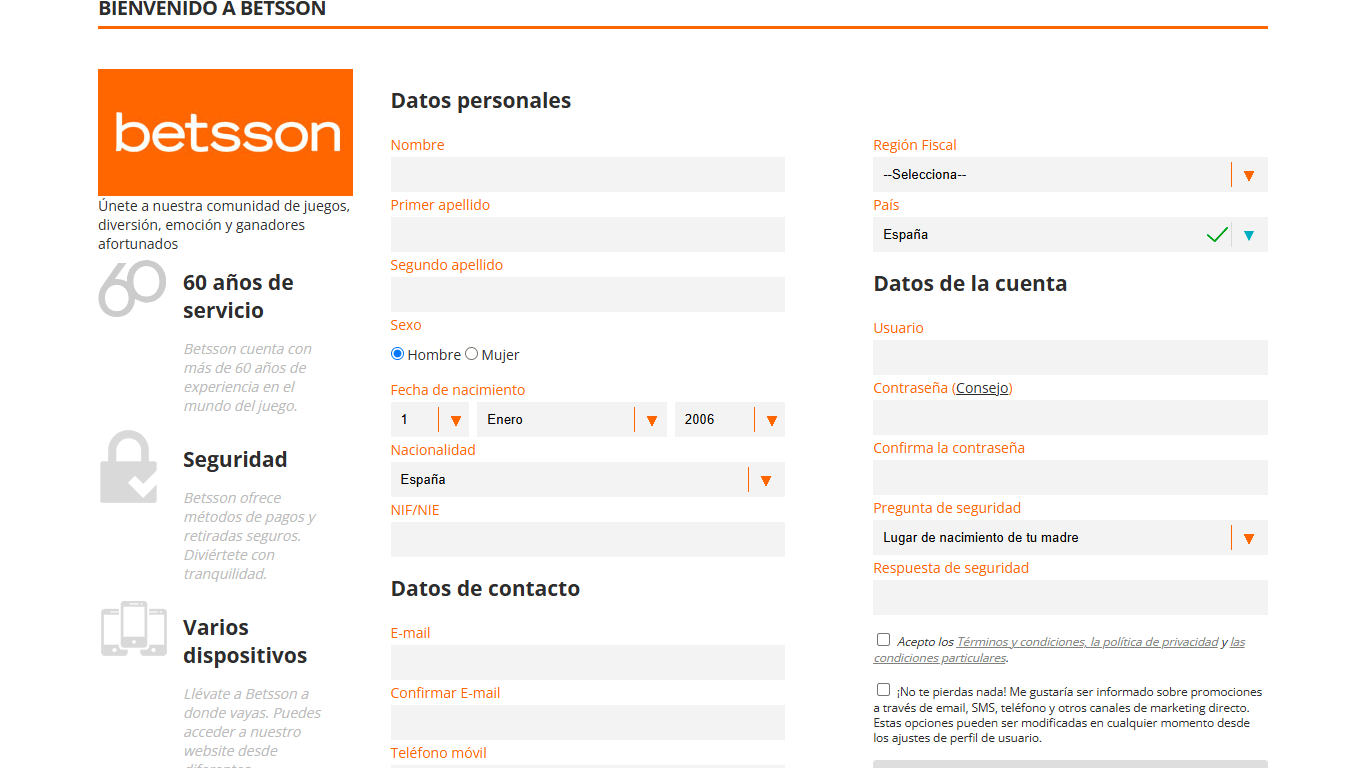 Betsson Registration Spain, olybet-site.com