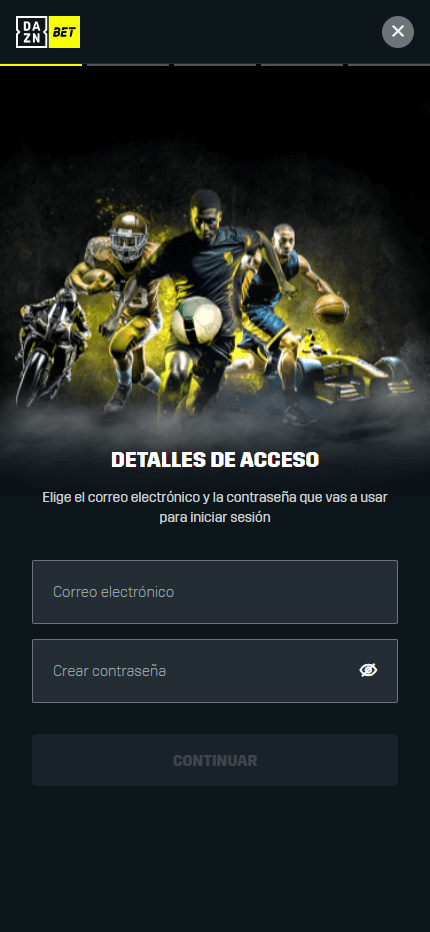 Dazn Bet Bookmaker Registration (Mobile screen), olybet-site.com