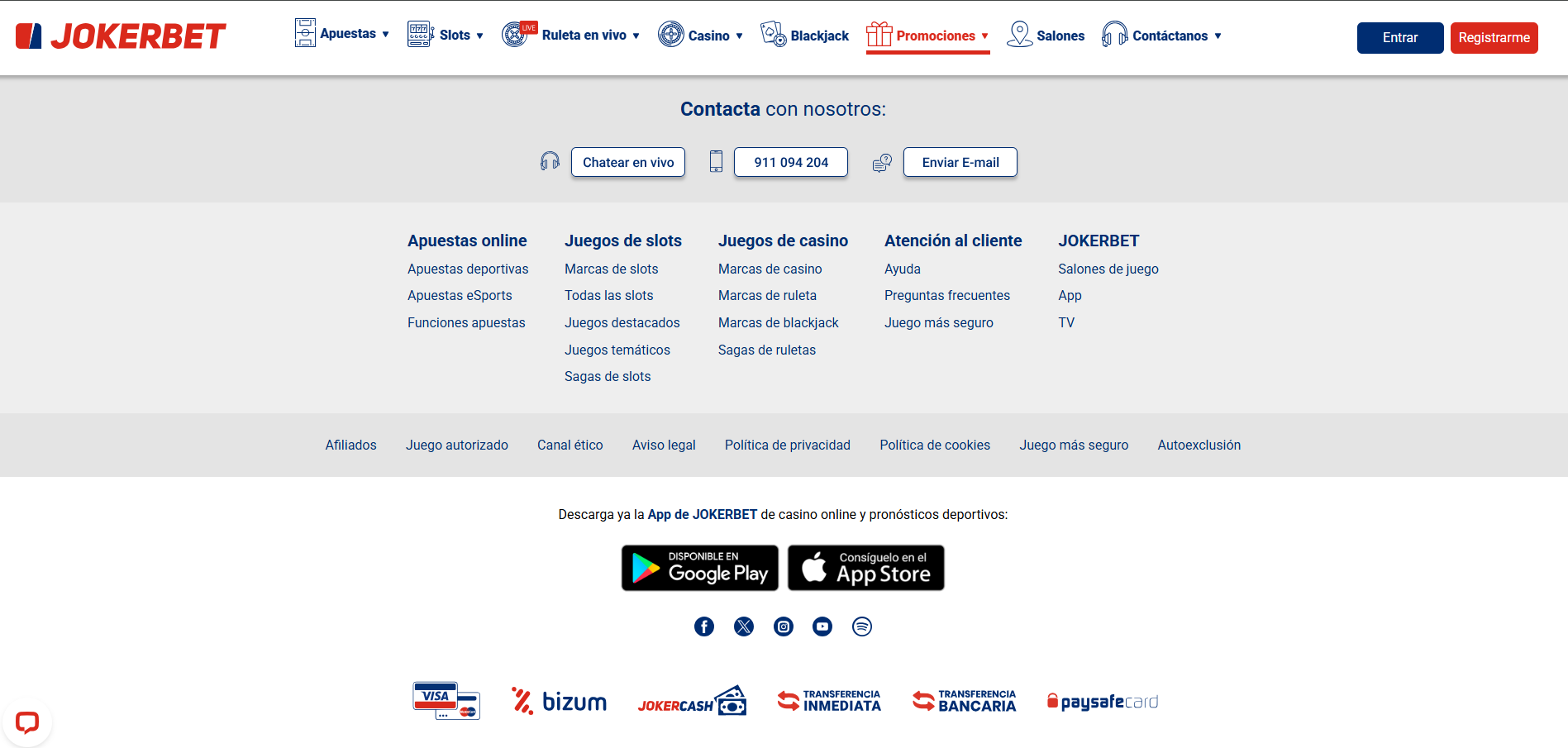 Sección de contacto JOKERBET