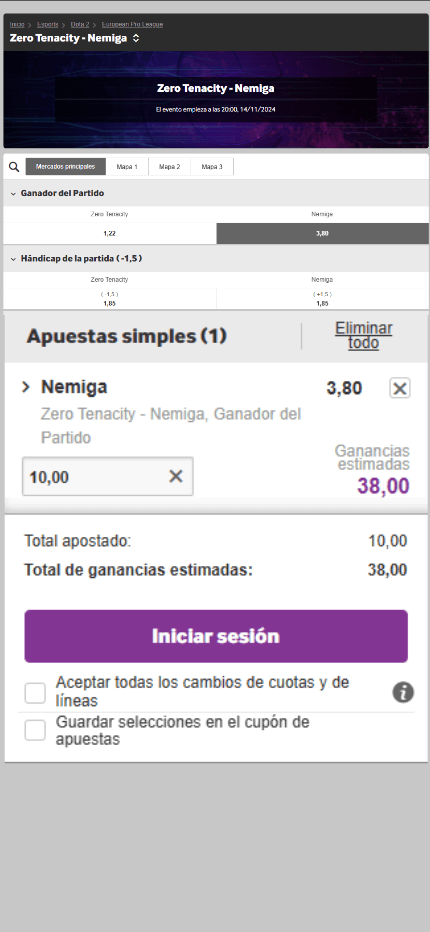 Apuestas al Ganador (Pantalla móvil)