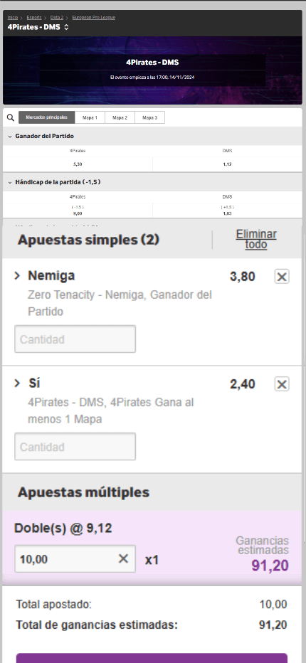 Apuestas Combinadas (Pantalla móvil)