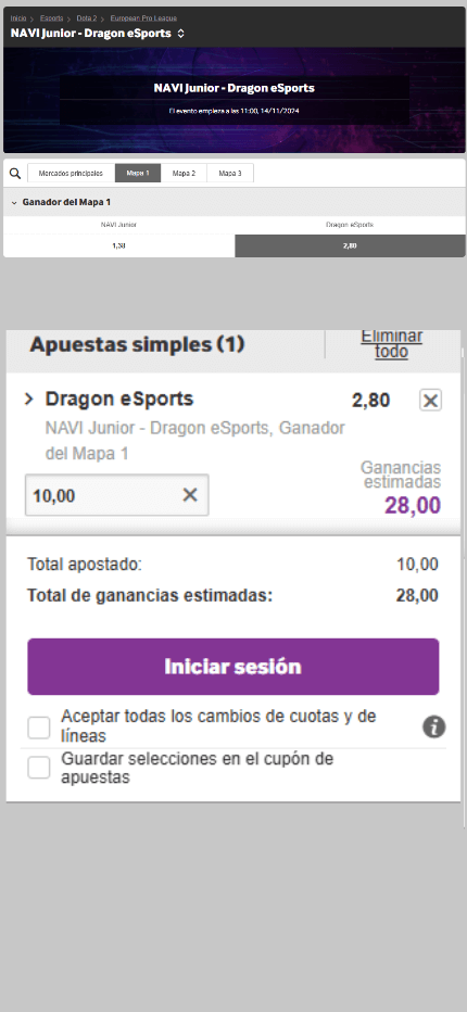 Las apuestas combinadas ofrecen la posibilidad de realizar varias predicciones en una sola, aumentando tanto las potenciales ganancias como el riesgo. Por ejemplo, podrías apostar al ganador del partido y quién ganará la primera ronda. Lo ideal es hacerlo cuando estés muy seguro, ya que si fallas en una sola selección, perderás la apuesta completa.