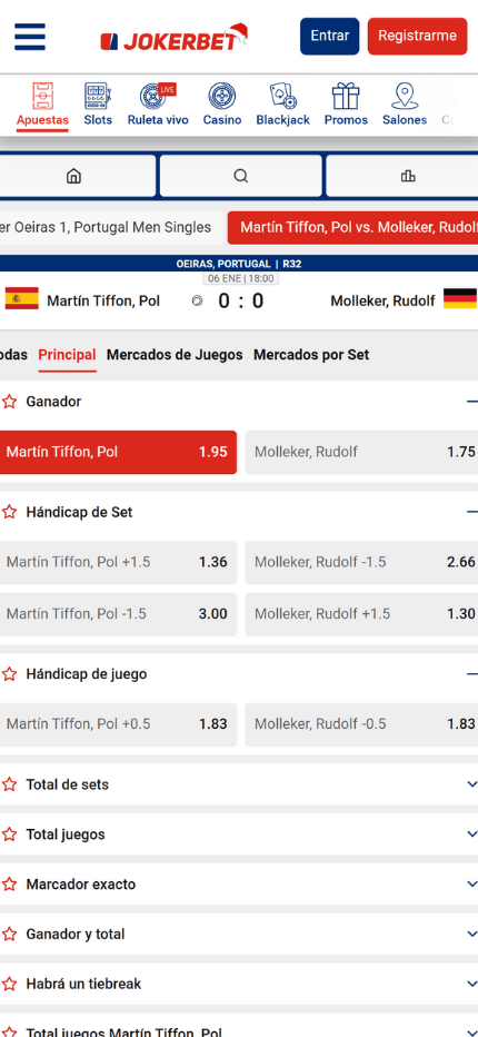 Jokerbet - Apuesta al ganador del partido (pantalla móvil)