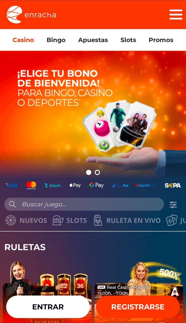 Página principal de Enracha casino
