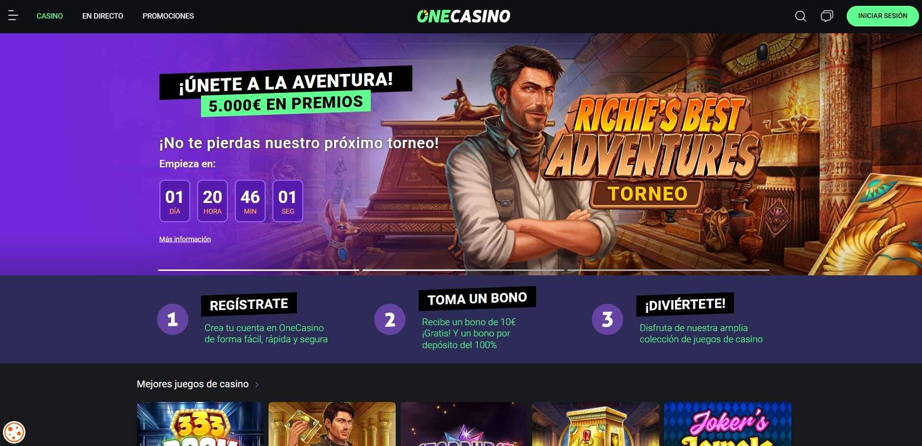 Página principal de One Casino