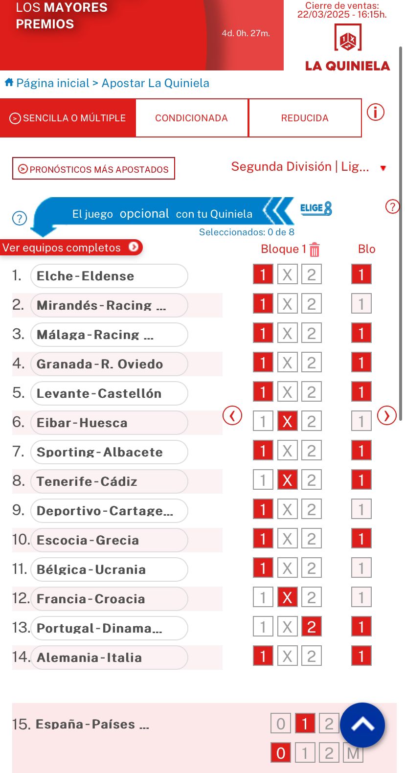 Apuestas simples en la Quiniela desde movil