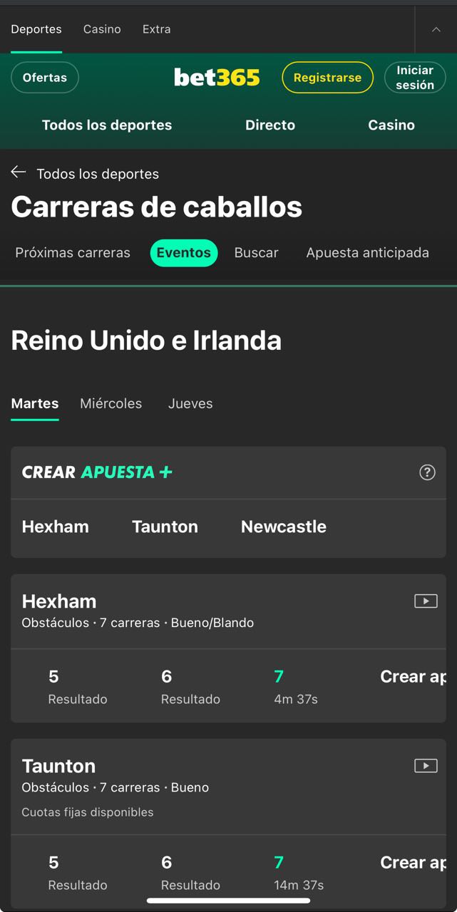 Apuestas de caballos en Bet365
