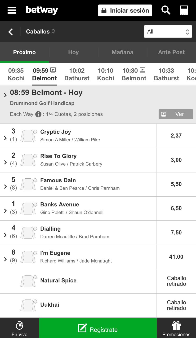 Apuestas de caballos en Betway
