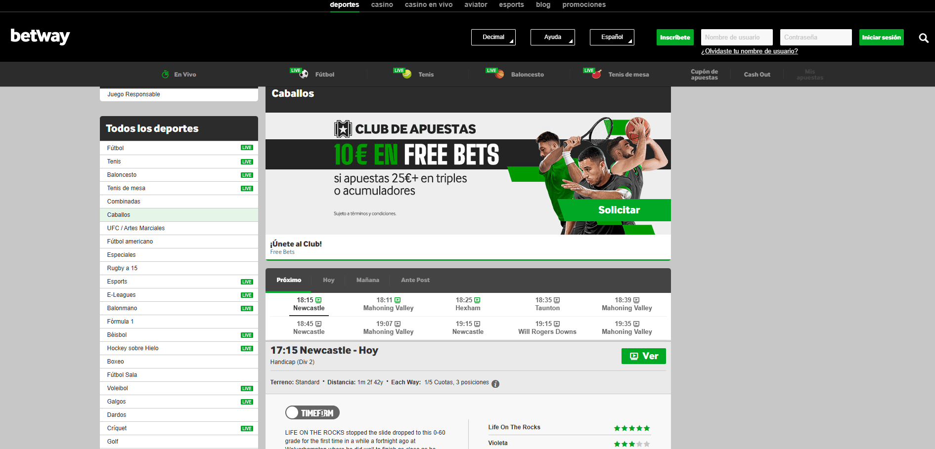 Apuestas de caballos en Betway