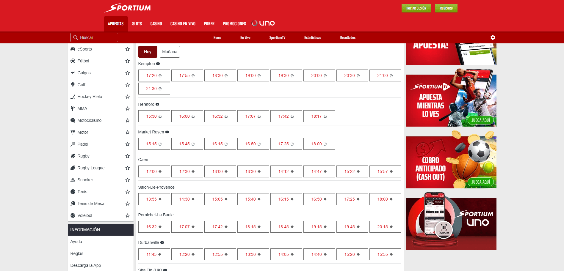 Apuestas de caballos en Sportium