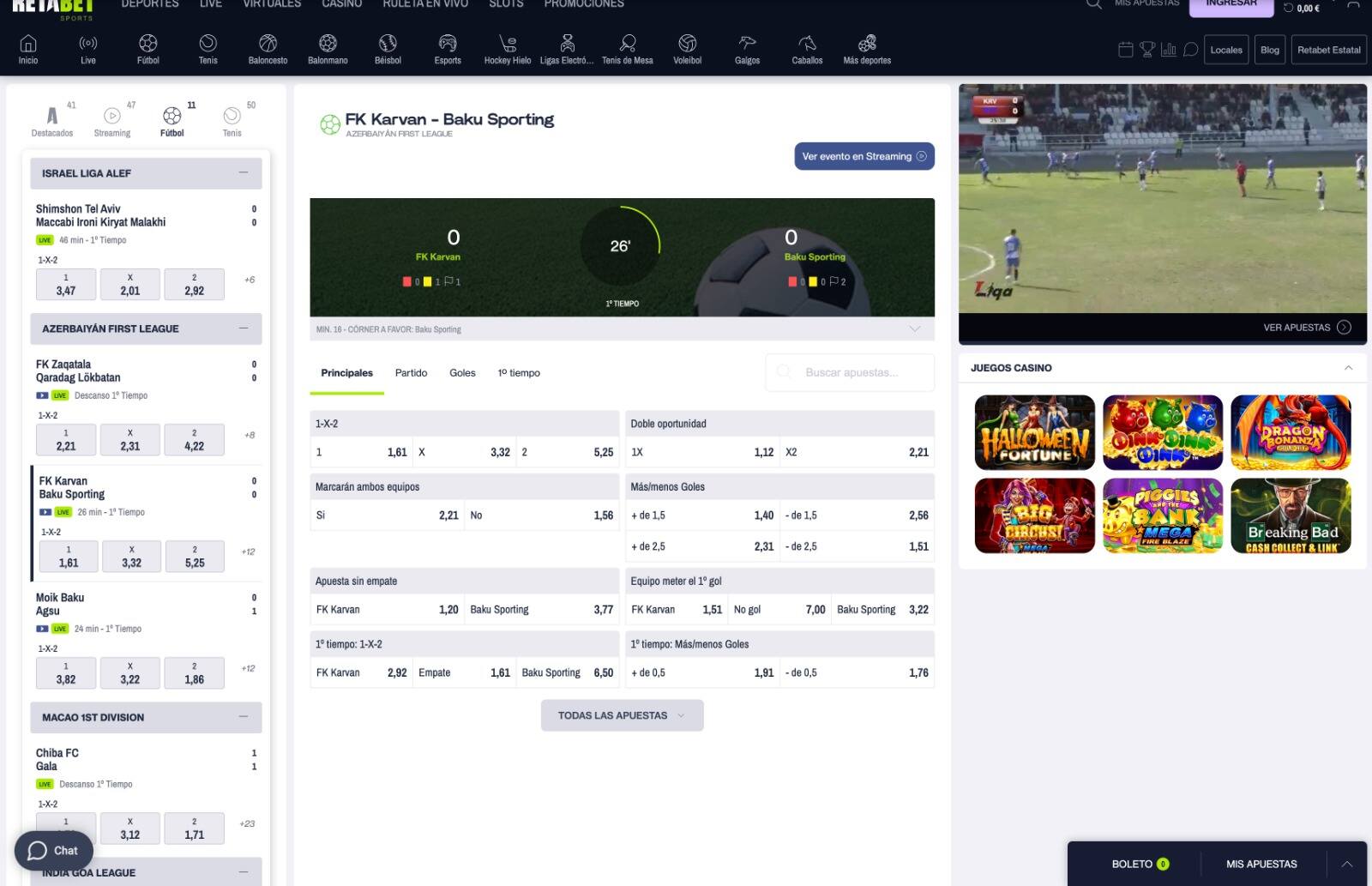 Streaming de fútbol en Retabet Apuestas