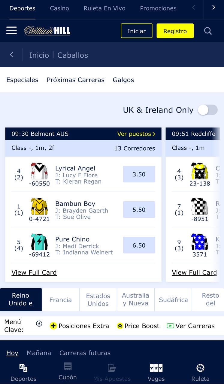 Apuestas de caballos en William Hill