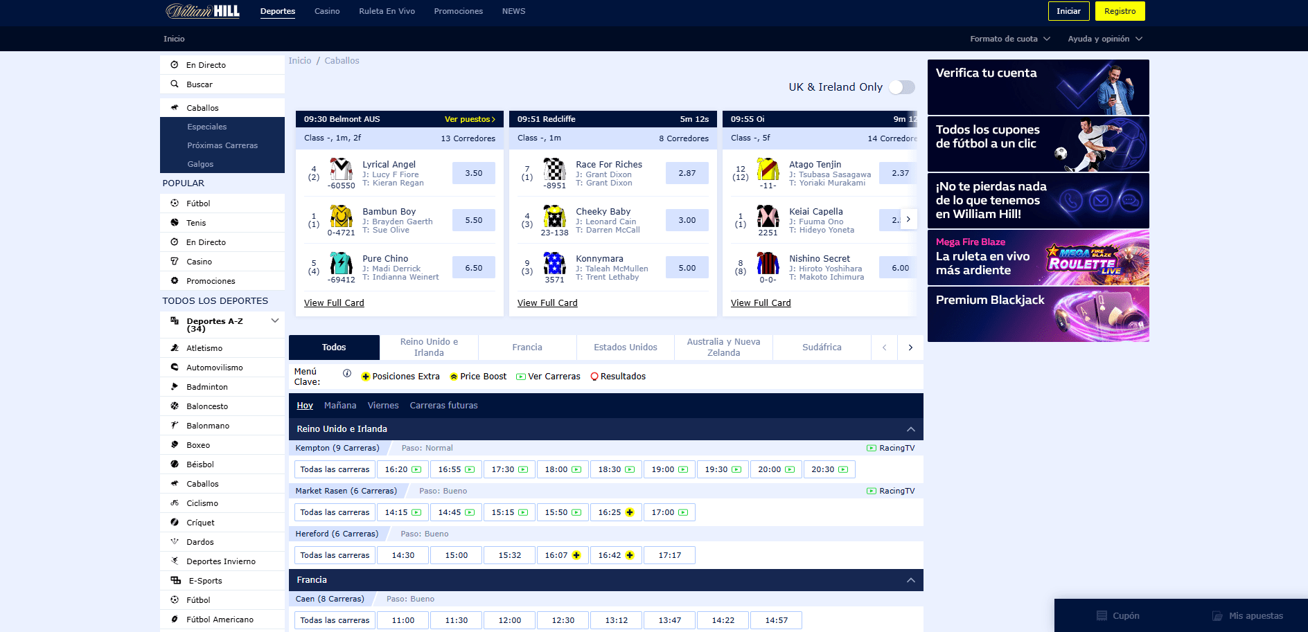 Apuestas de caballos en William Hill