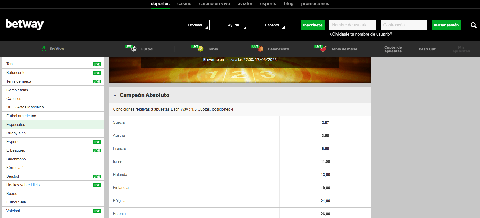 Betway apuestas en Eurovisión