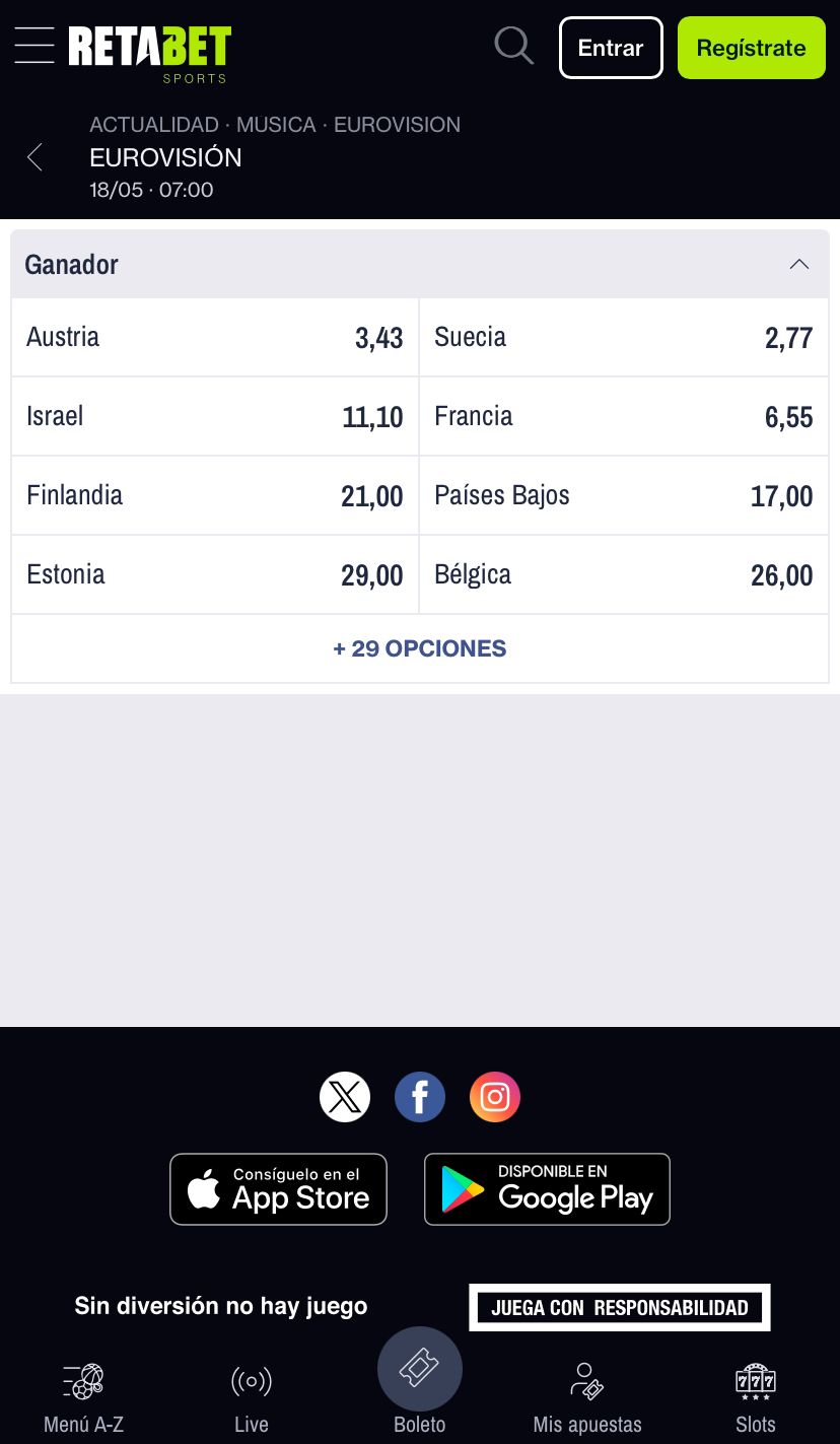 Retabet apuestas en Eurovisión