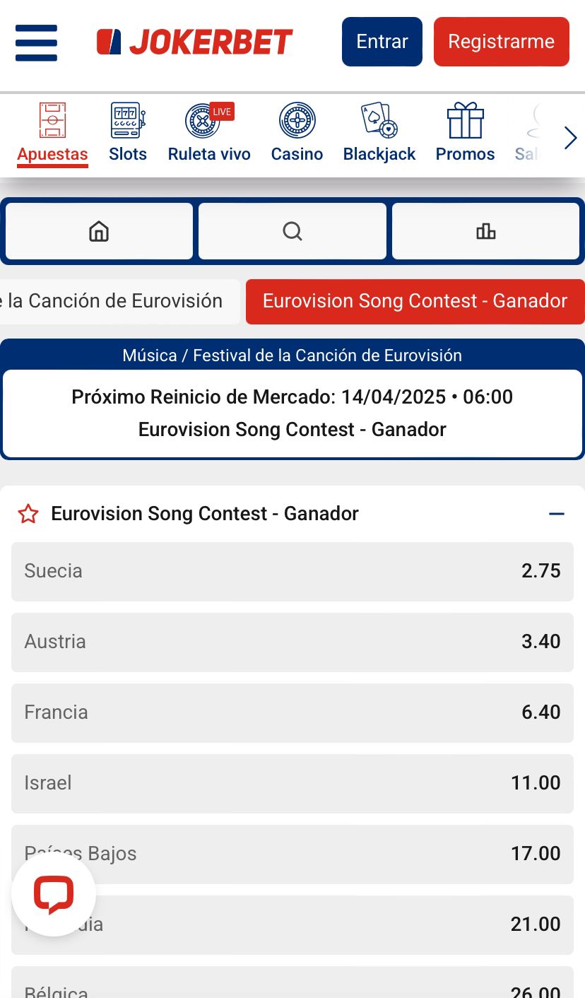 JOKERBET apuestas en Eurovisión