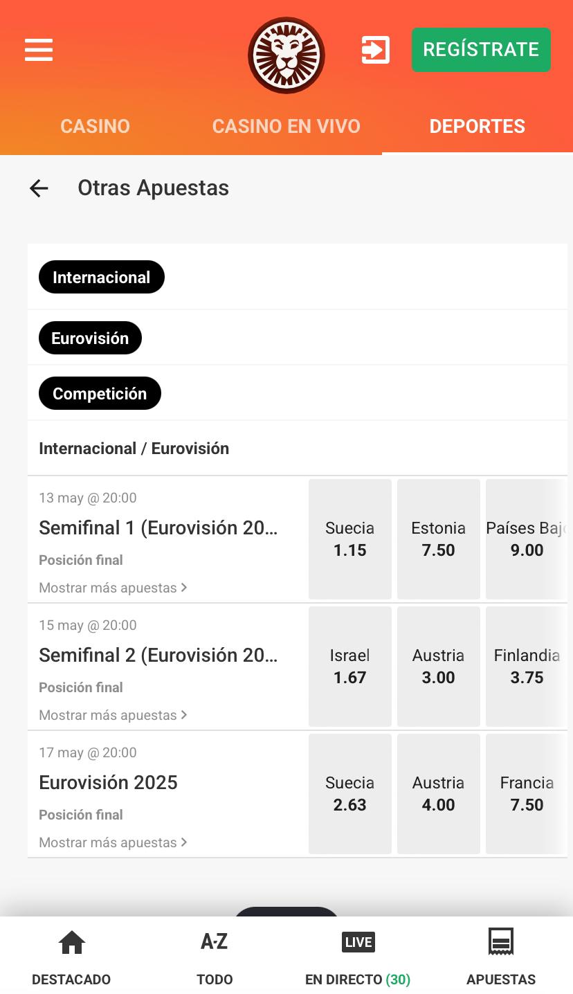 Leovegas apuestas Eurovision