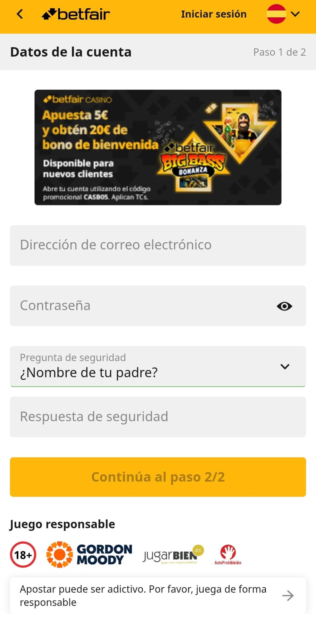 registro betfair casino
