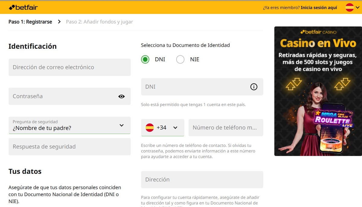 registro betfair casino