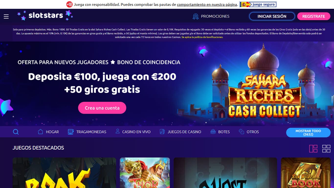 Página de inicio de SlotStars