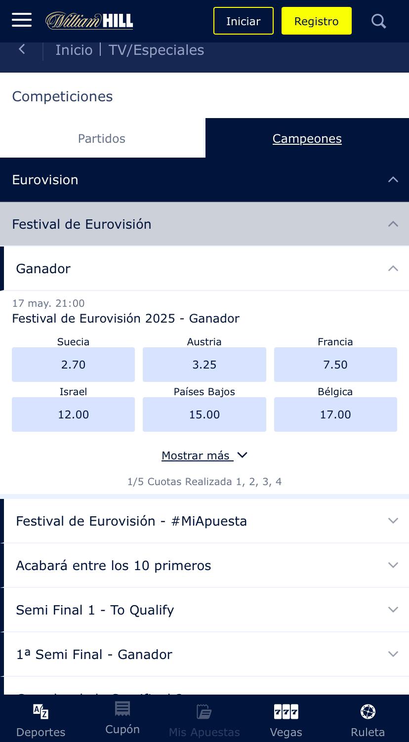 William Hill apuestas de Eurovisión